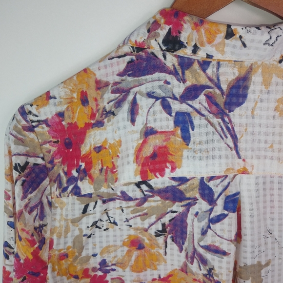 Kim Rogers LP Spring Floral Purple Red Gold Top L Petite - Picture 9 of 9